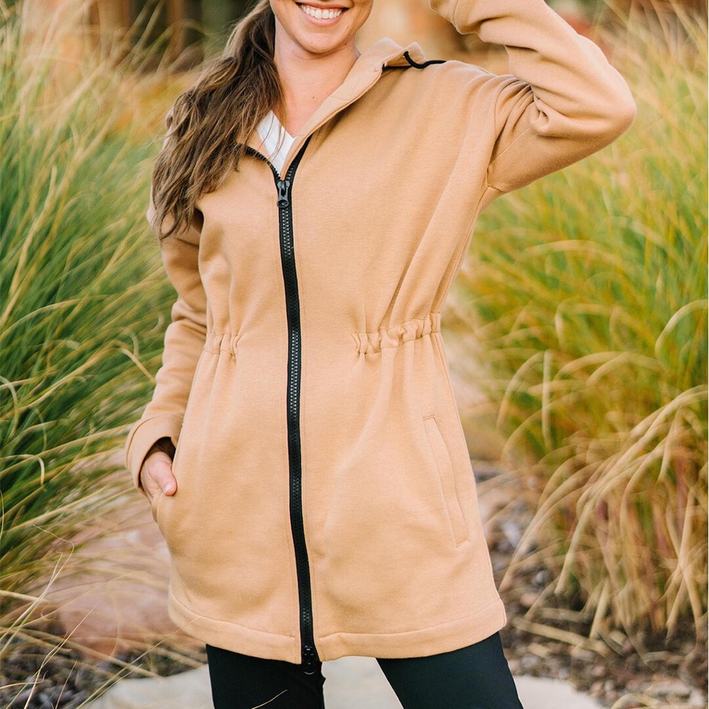 Zyia Long Camel Sweatshirt Jacket Medium